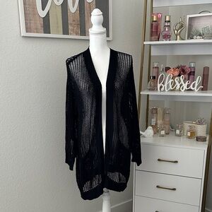 zeagoo Black Open-Weave Long Cardigan